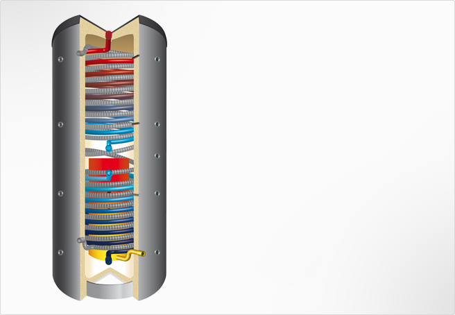Kombispeicher mit Pufferspeicher und Warmwasserspeicher